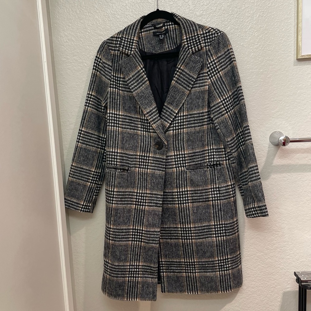 ASOS New Look Black and White Plaid Trench Coat